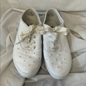 Keds Bridal Sneakers White‎ Leather Rhinestone Wedding Shoes Size 8